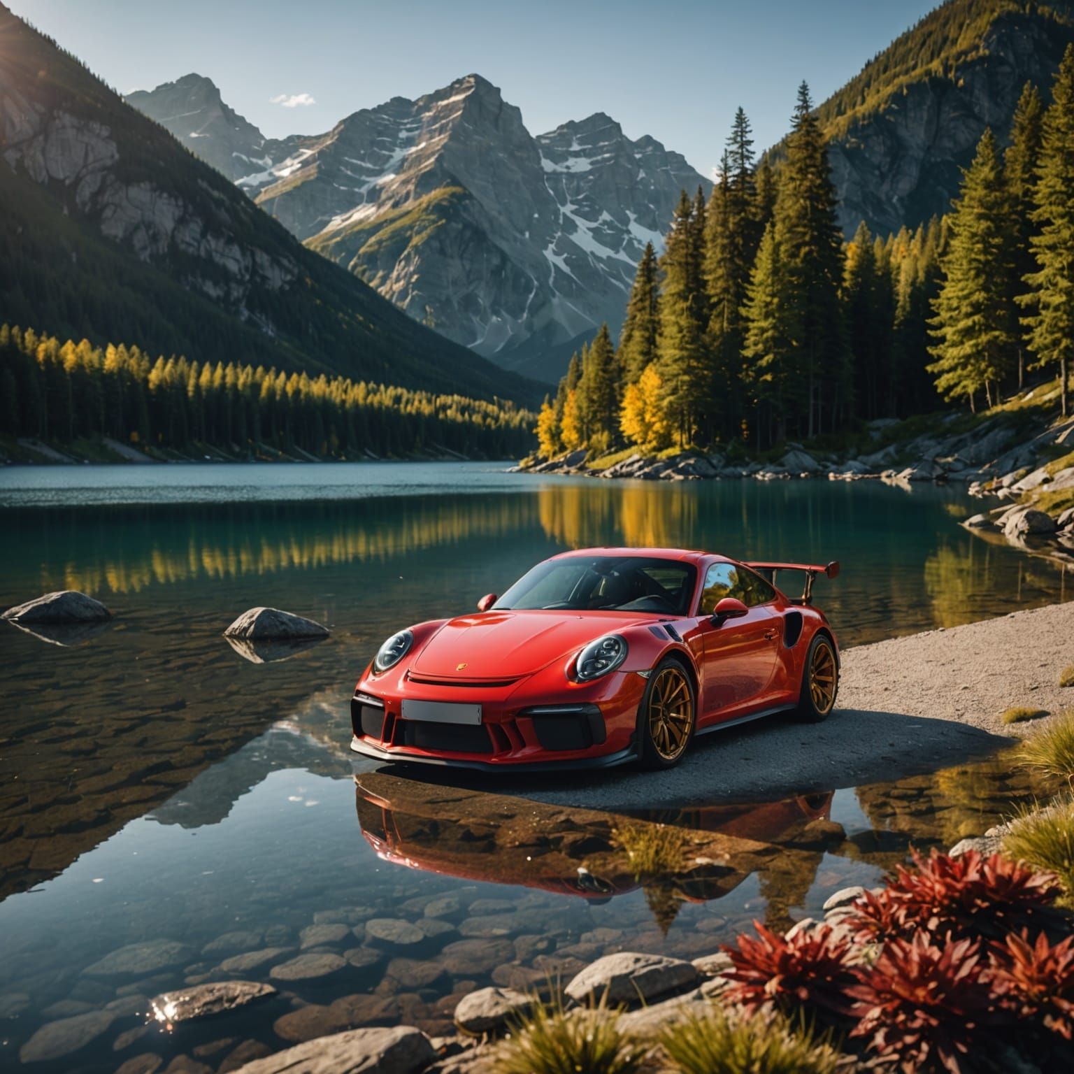 Red Porsche 911 GT3 RS by Alpine Lake