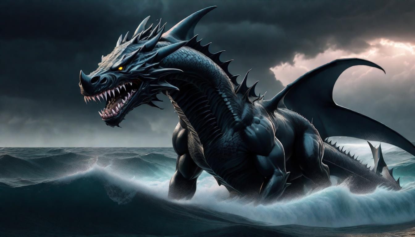 Fierce Dragon Shark Hybrid in Stormy Sea