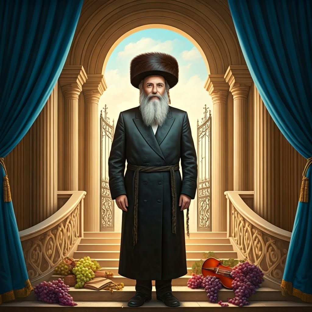 Elegant Hasidic Synagogue Entrance in Golden Light