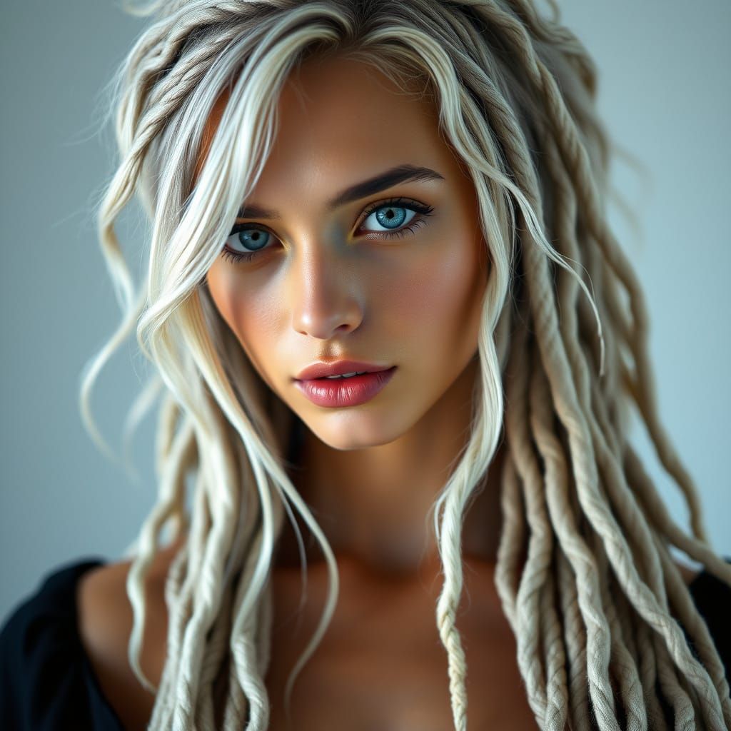 Elegant Woman with White Dreads in Editorial Style