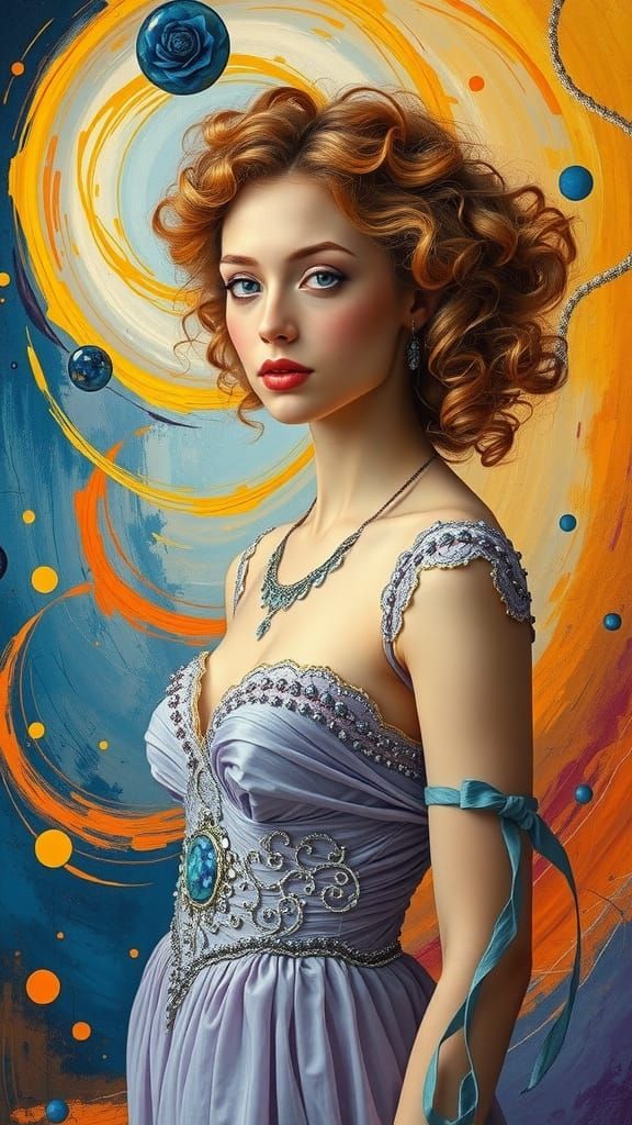 Woman in Lavender Dress with Abstract Aura