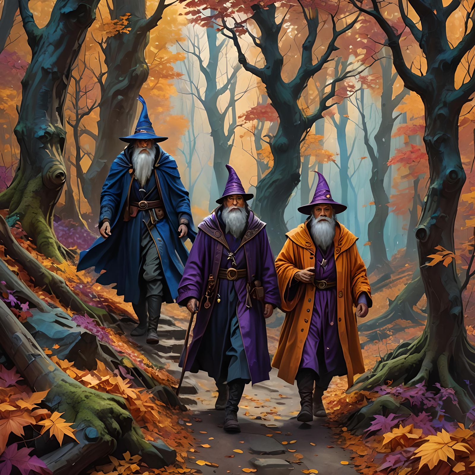 Wizards on Autumn Trail: Dark Fantasy Matte Painting