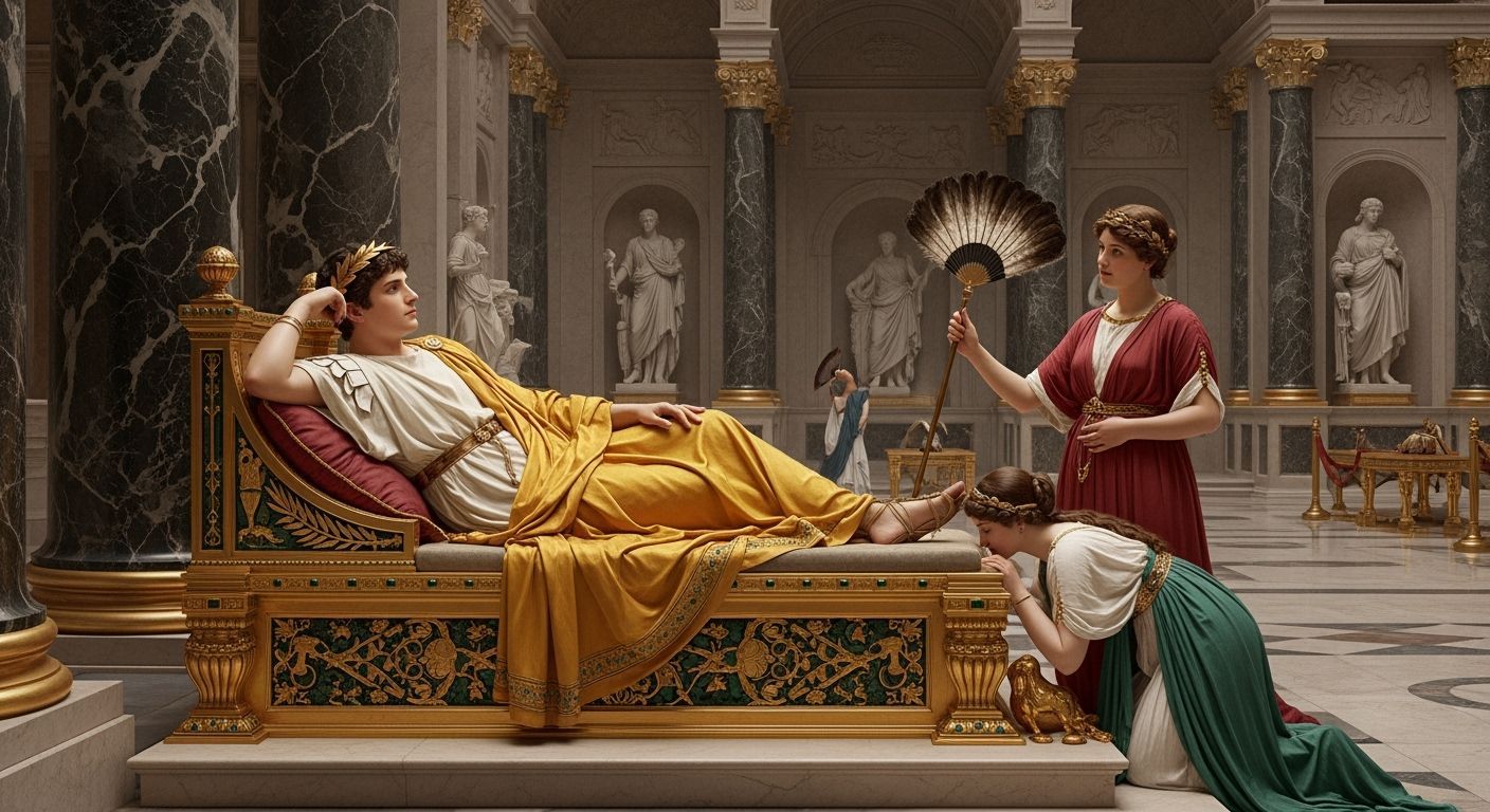 Emperor Caligula Lounging in Imperial Palace: Photorealistic...