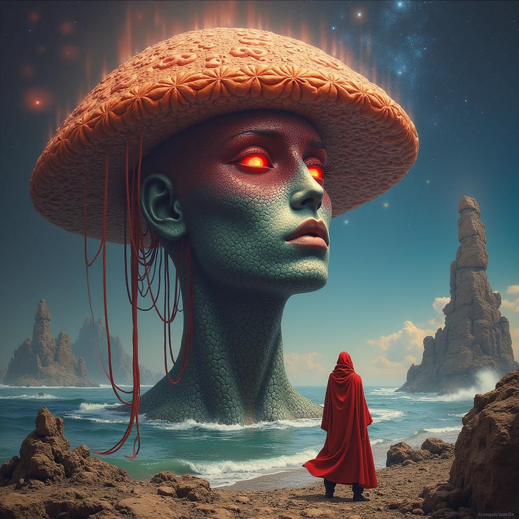 Surreal Portrait in Apocalyptic Psychedelic Landscape