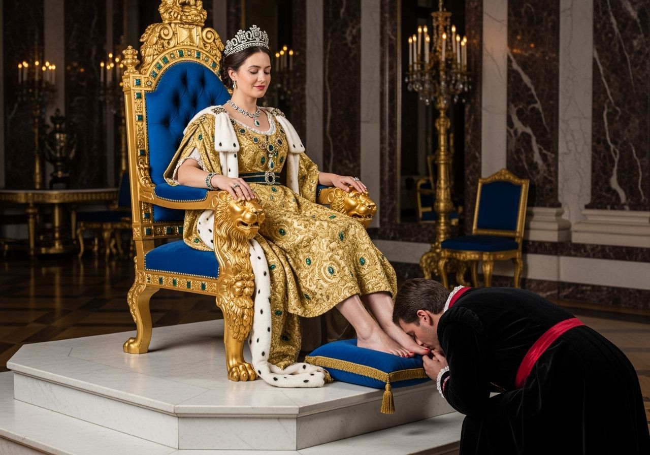 French Empress on Gold Throne, Rococo Style