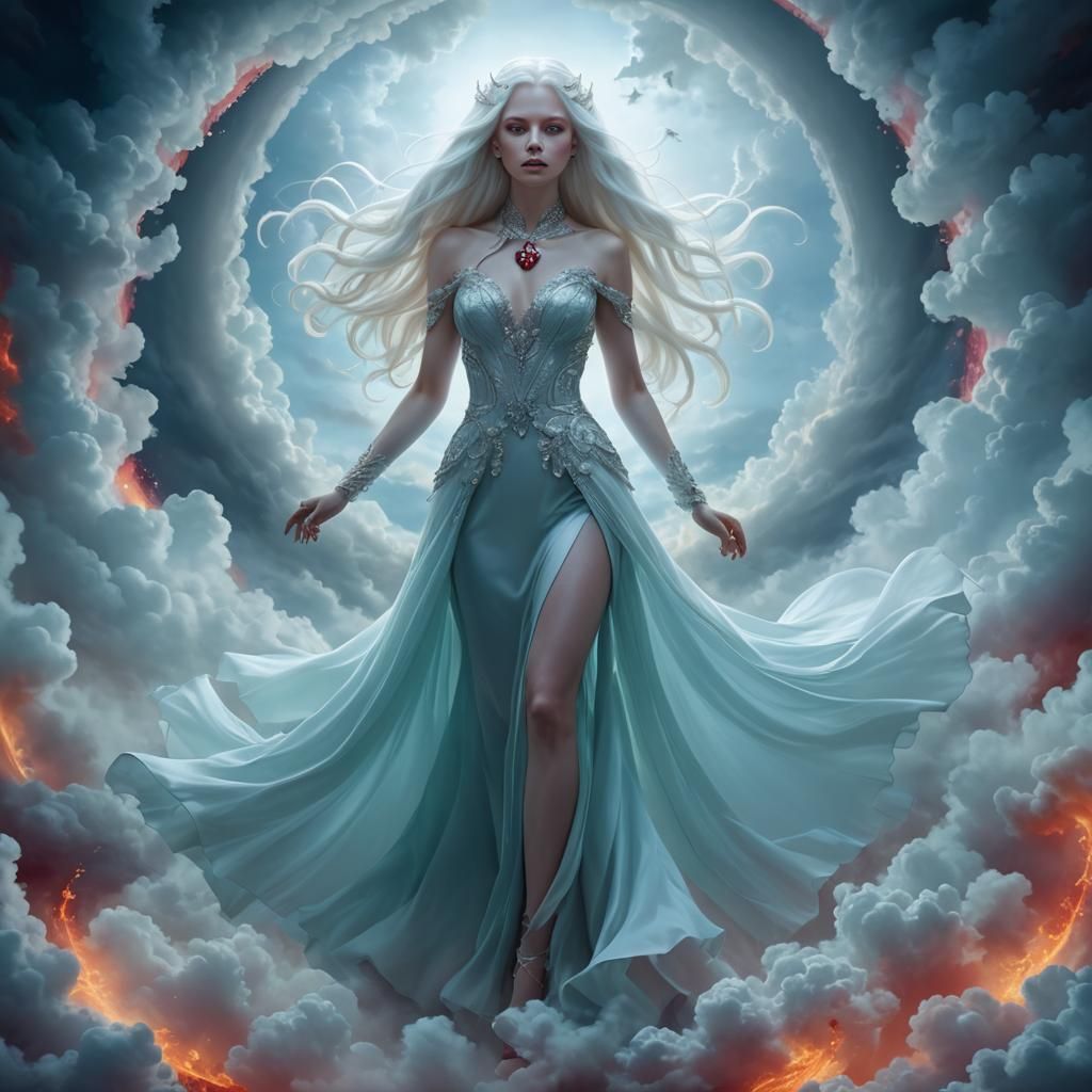 Albino Woman in Pink Gown Digital Portrait