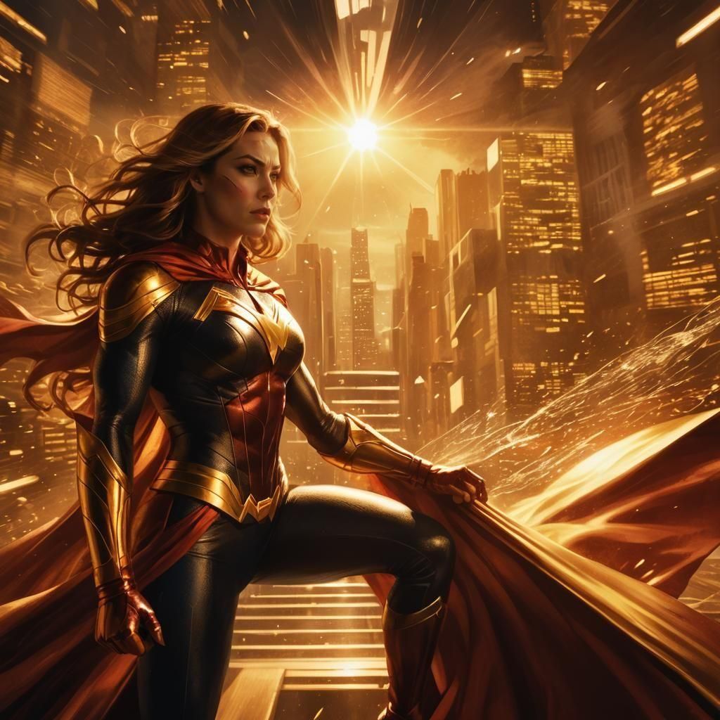 Dynamic Female Superheroine in Action