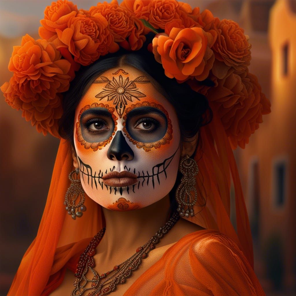 Salma Hayek as Orange Day of the Dead Catrina