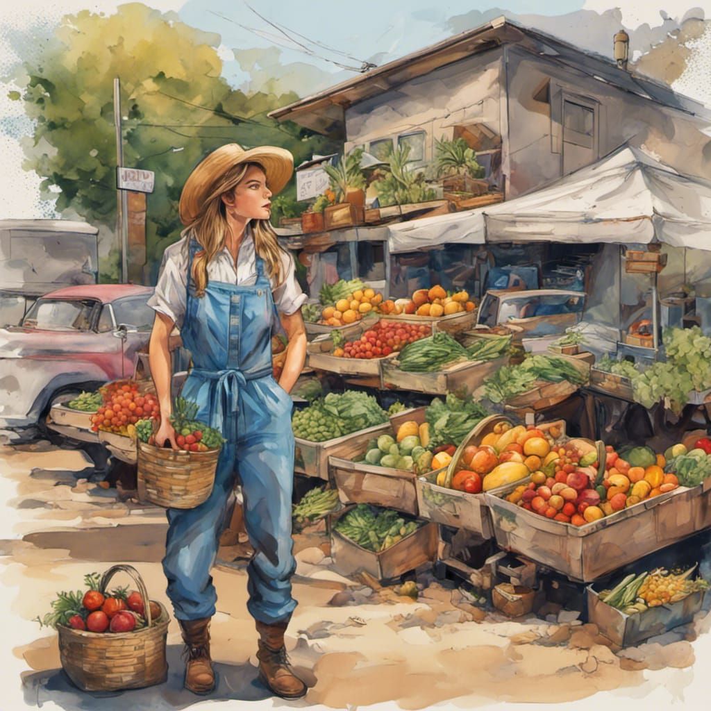 Colorful Farm Stand Graffiti Art With Farmer