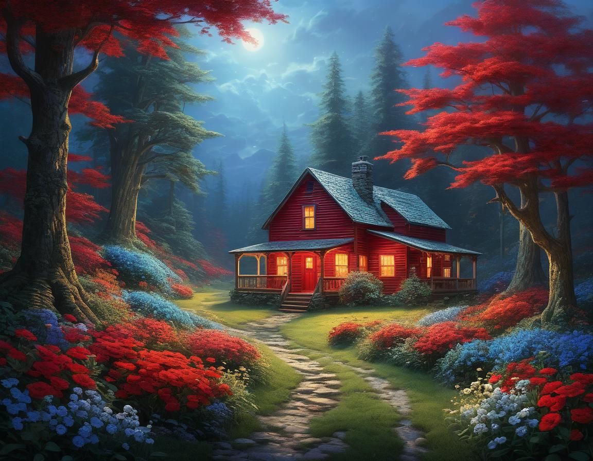 Ethereal Floral Abstract: Luminous Red Masterpiece