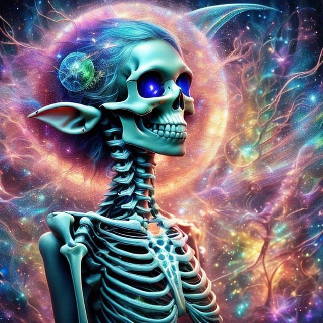 Ethereal Neon Elf Woman Singing in Double Exposure