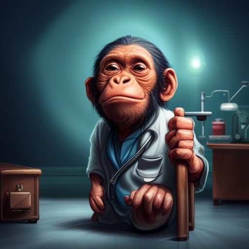 Hyperrealistic Chibi Chimpanzee Doctor in Hospital