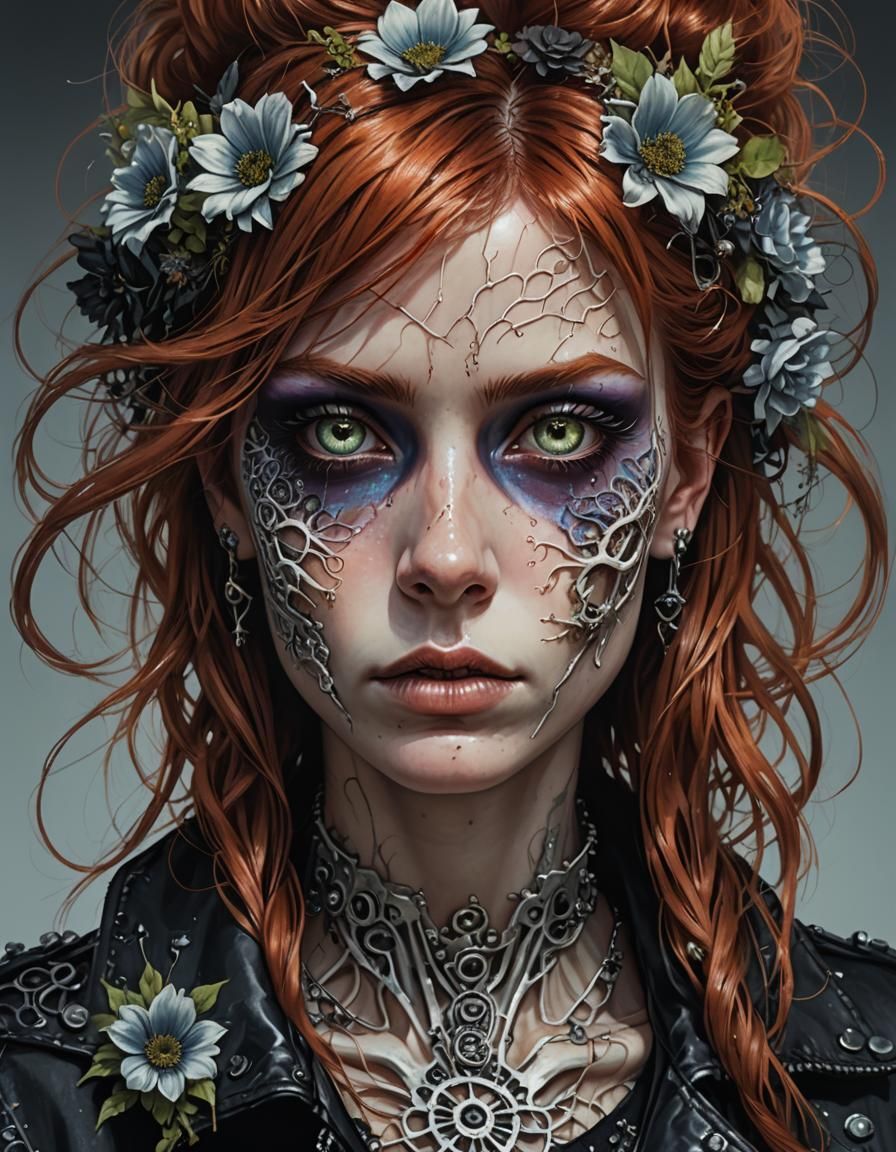 Mesmerizing Punk Female with Death Facial Filigree