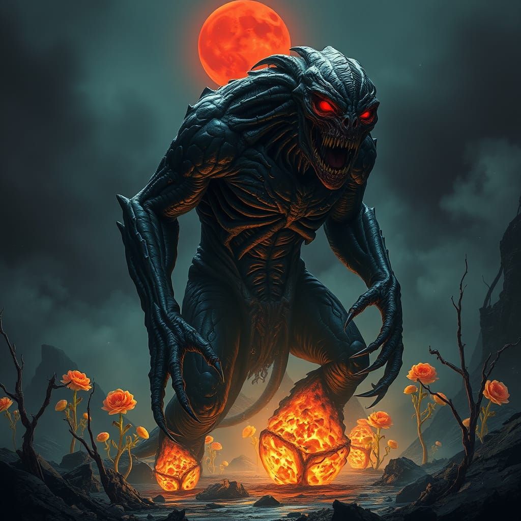 Mutated Humanoid Monster in Ash-Choked Wasteland