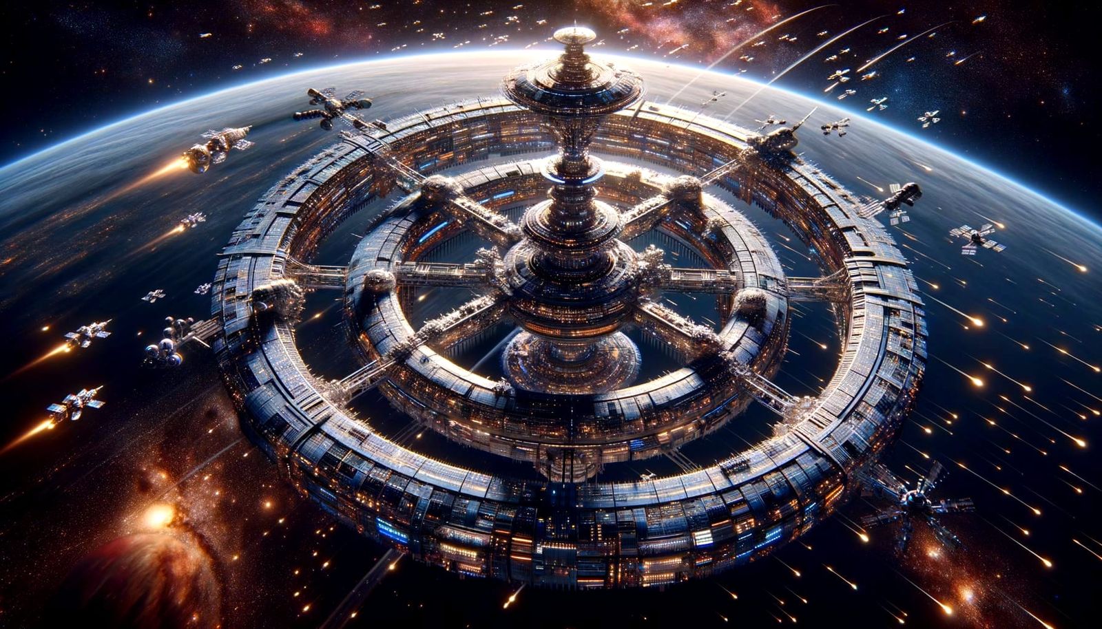 Futuristic Space Station Orbiting Distant Planet