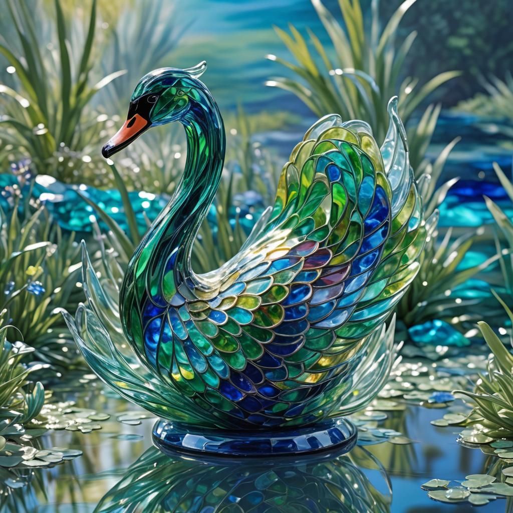 Vibrant Glass Swan Sculpture in Hurrell Style