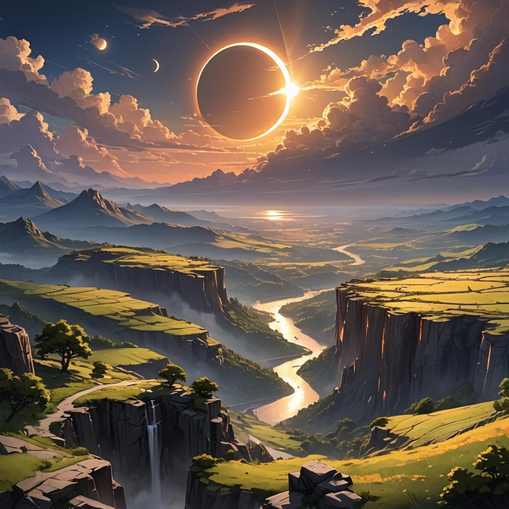 Stunning Anime Solar Eclipse Landscape