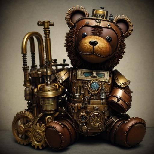 steampunk engine steampunk teddy bear complex hyperdetailed retro