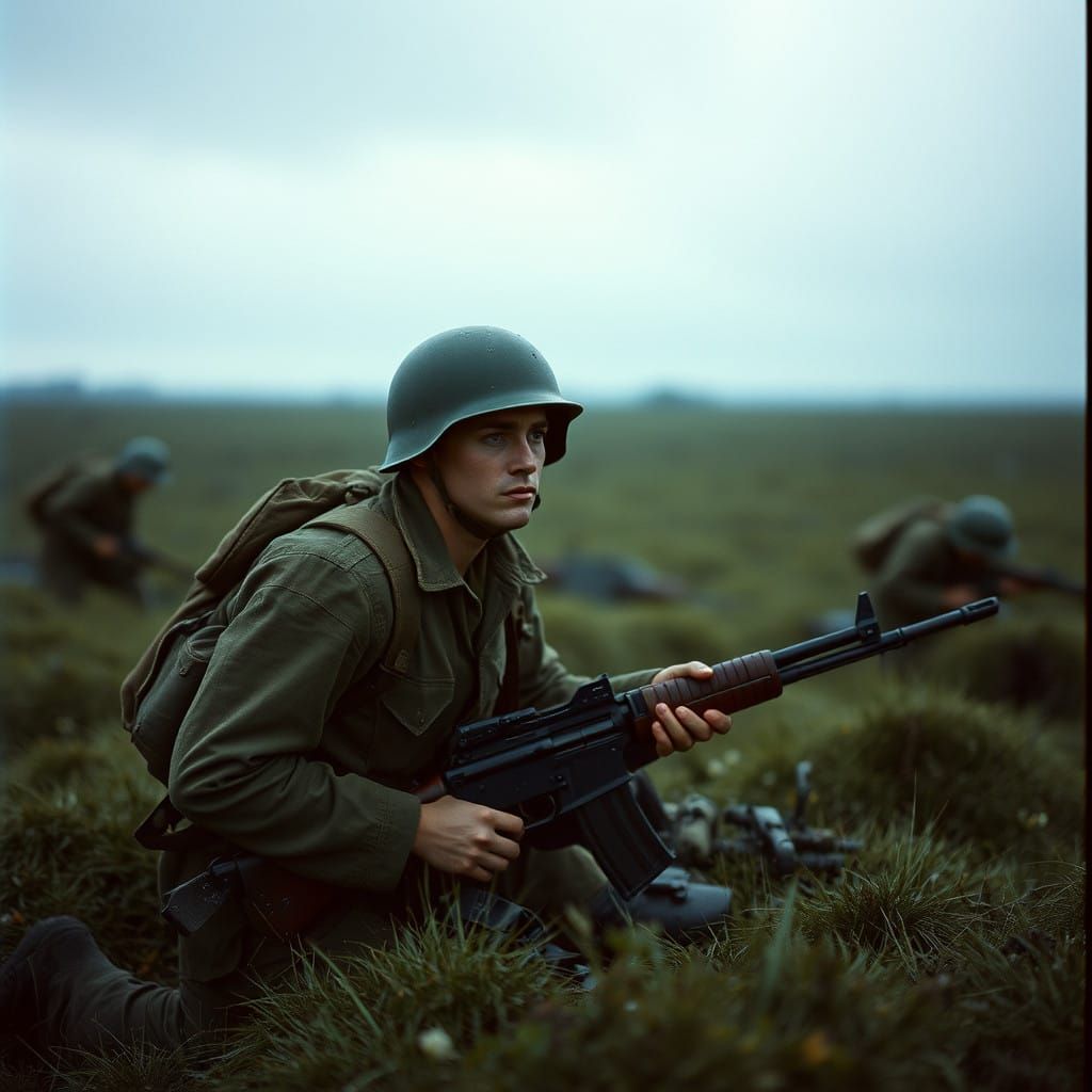 Dramatic World War 2 Battle Scene in Cinematic Style