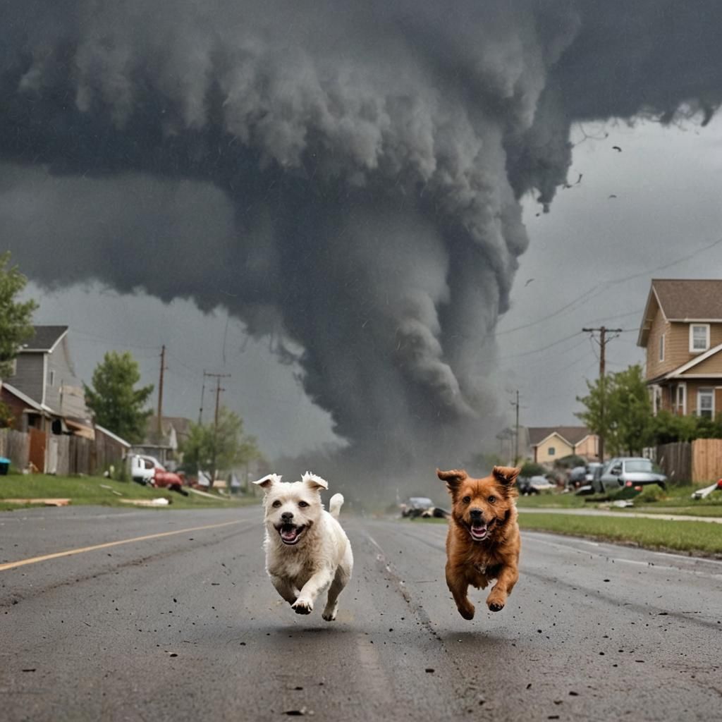 Dog and Owner Fleeing Tornado