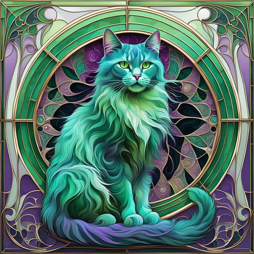Jade Cat in Art Nouveau Window