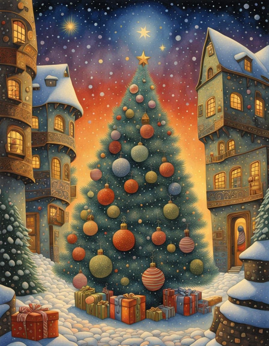 Regal Basset Hound Christmas Portrait in Aquarelle Style