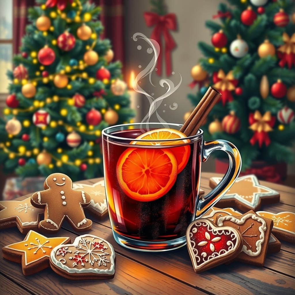 Vibrant Christmas Celebration in Hand-Drawn Illustration Sty...