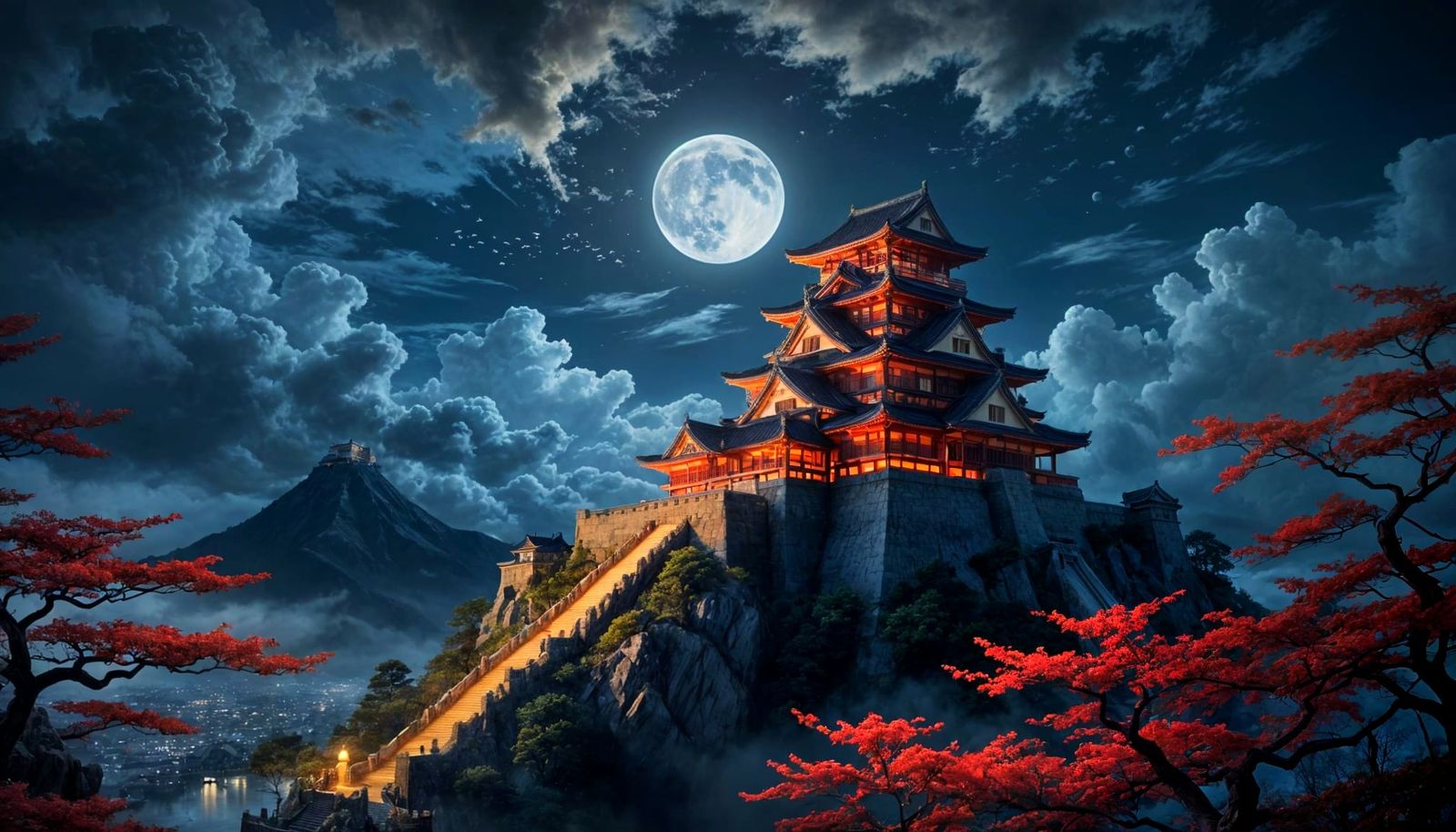 Ethereal Fusuma Castle Under Moonlit Skies