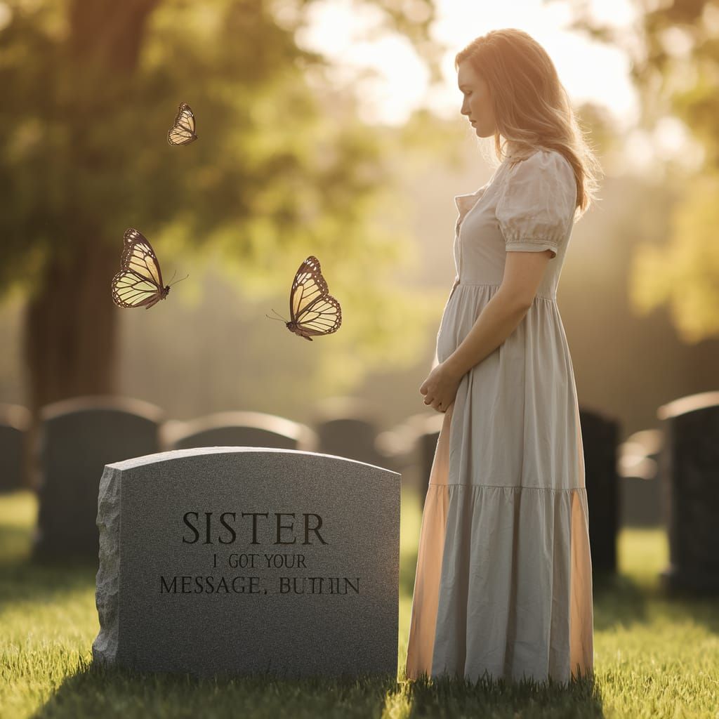 Woman Finds Comfort in Graveyard with Gentle Butterflies