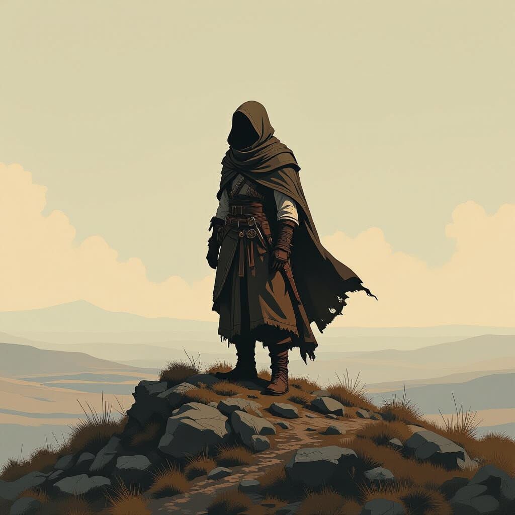 Lone Figure in Vast Landscape as Digital Art