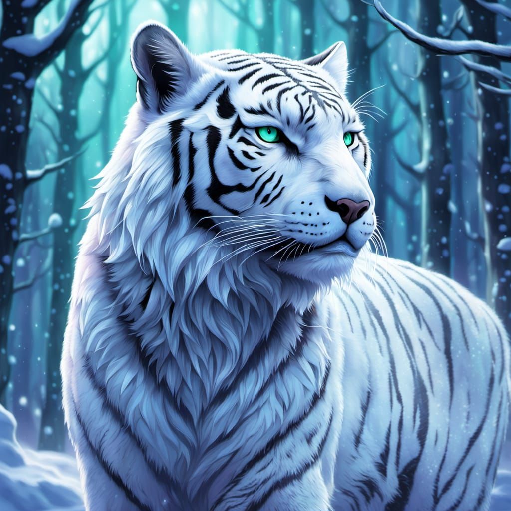 Winter Fae Queen and White Tiger-Dragon Portrait