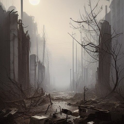 Dystopian City Sunrise in Ruins