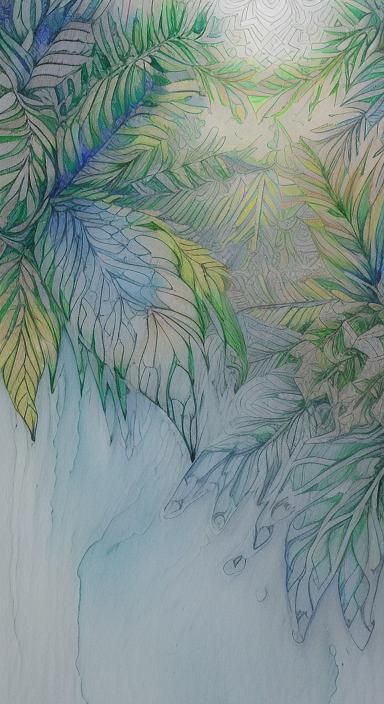 Tropical Paradise Botanical Ink Drawing Coloring Page