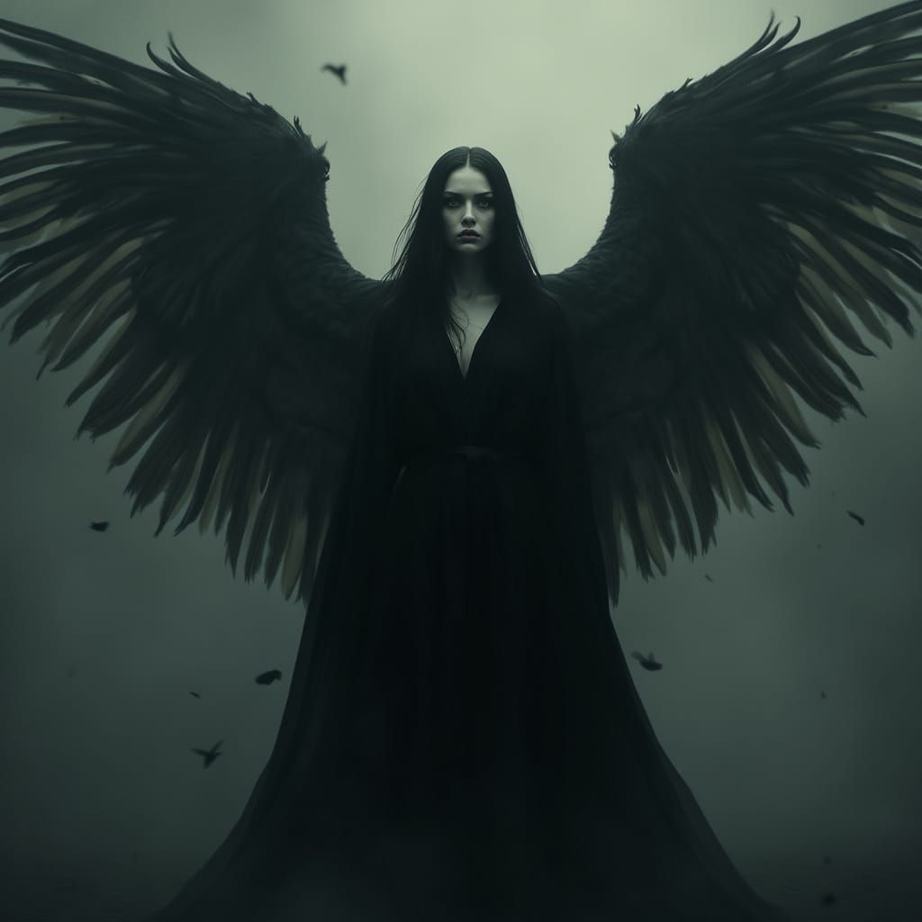 Serene Angel of Death in Dark, Haunting Realm