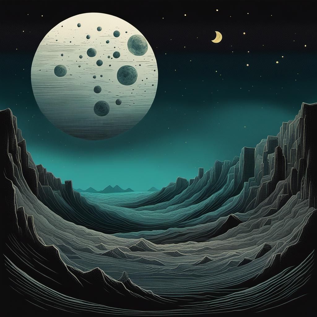 Memento Mori Moon in Mixed Media Collage Style