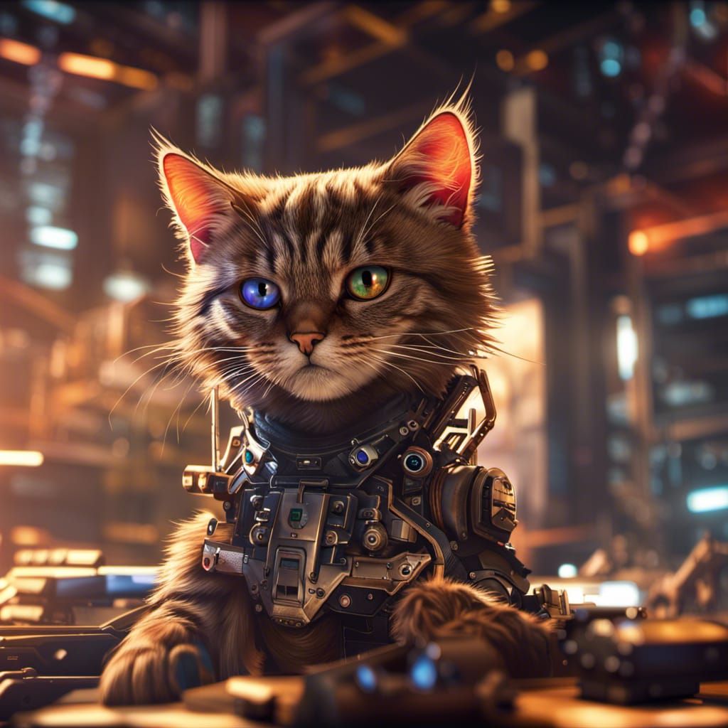 Terminator Cat Masterpiece in Cyberpunk Style