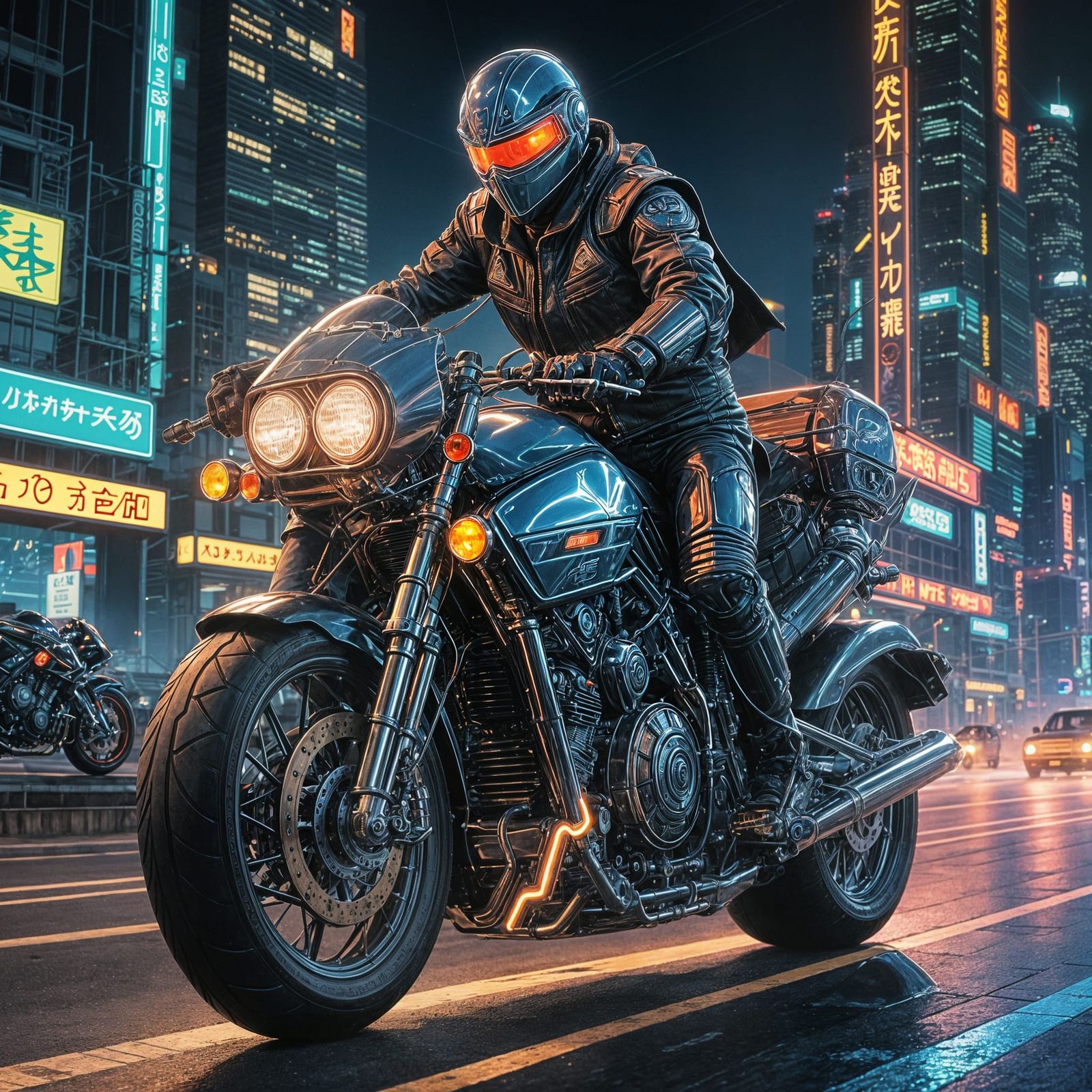 Wizard on Motorcycle in Retro Anime Style