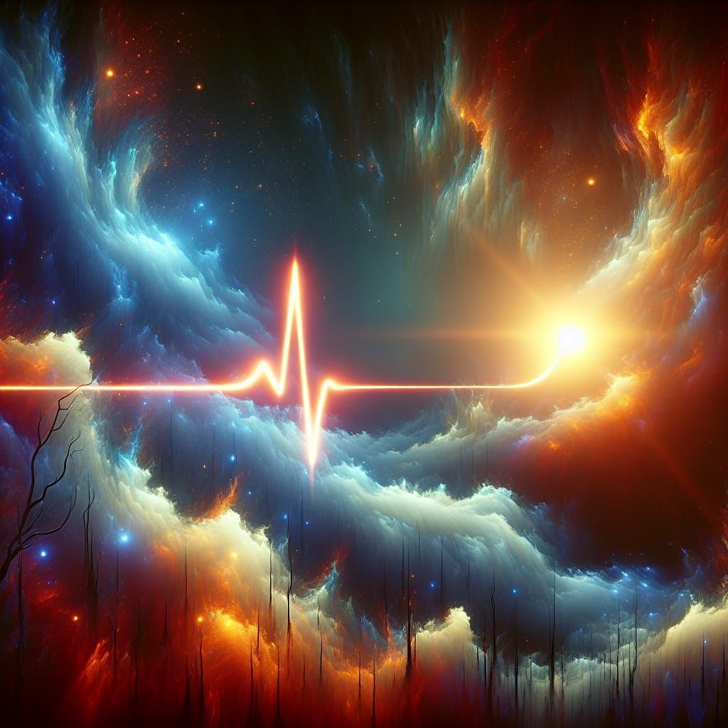Glowing Heartbeat Line in Fantasy Landscape