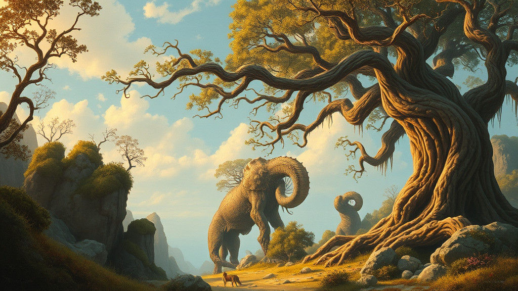 Mystical Realm Illustration in Dinotopia Style