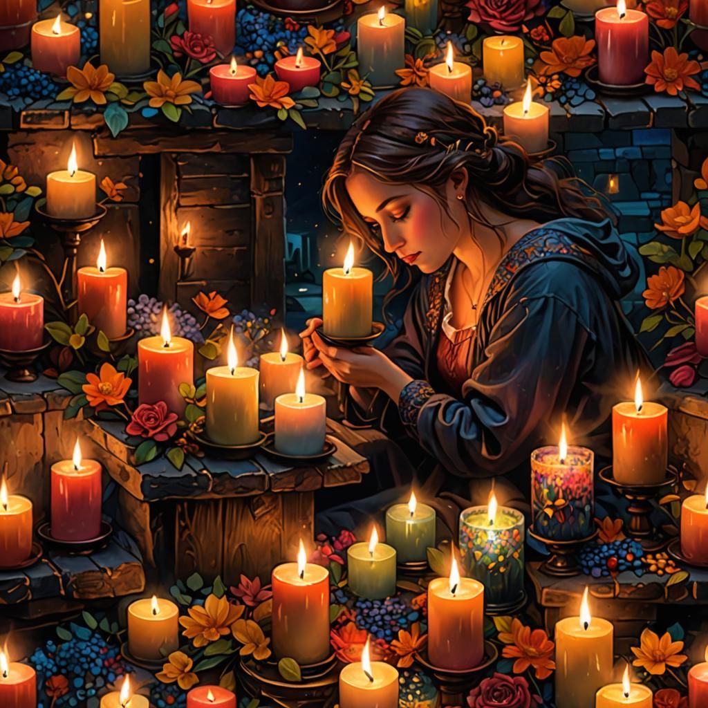 Romantic Candlelit Scene in Mixed Media Style