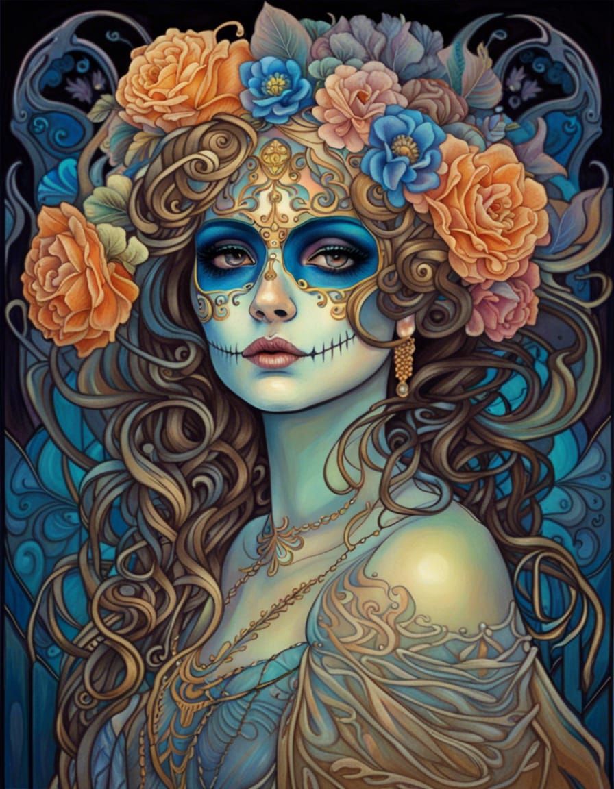 Los Muertos Portrait in Alphonse Mucha Style