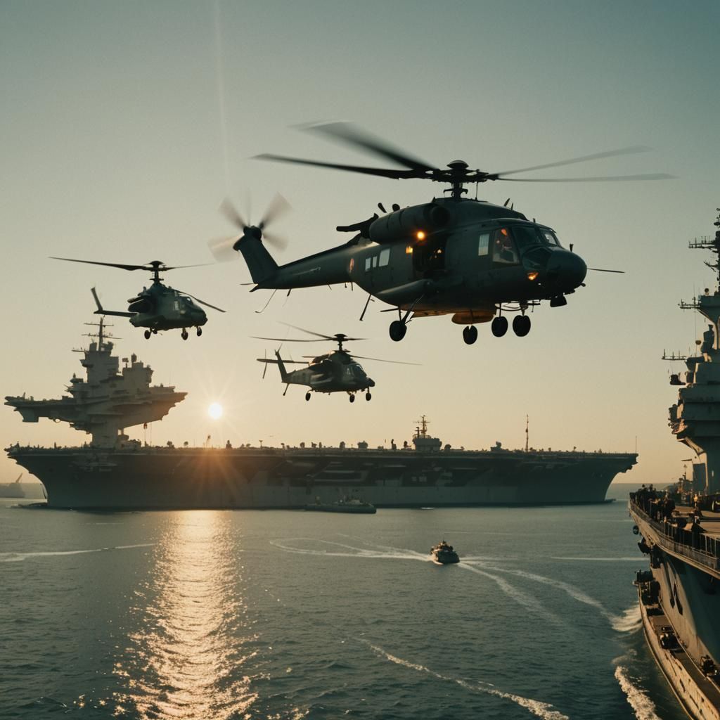 Helicopter and Airship Cinematic Film Still