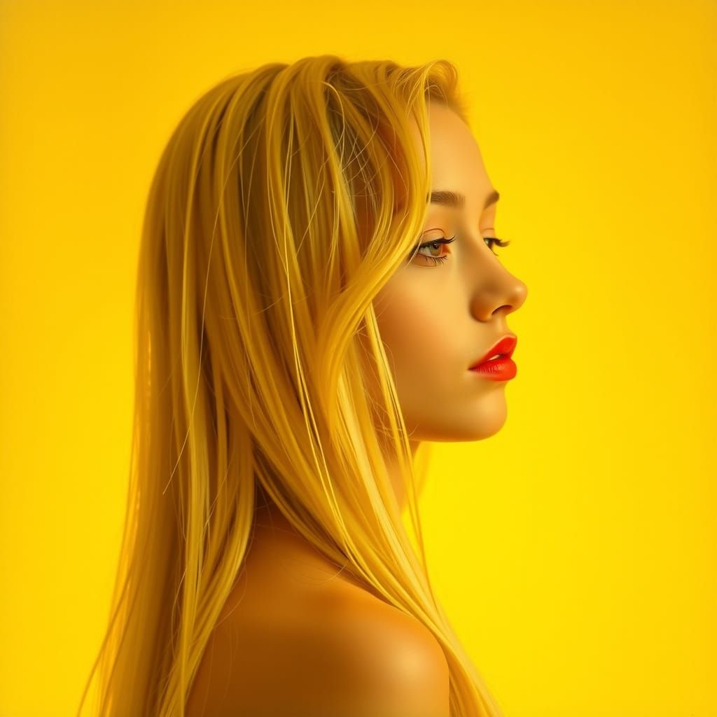 Vibrant Yellow Portrait with Soft Contemplation