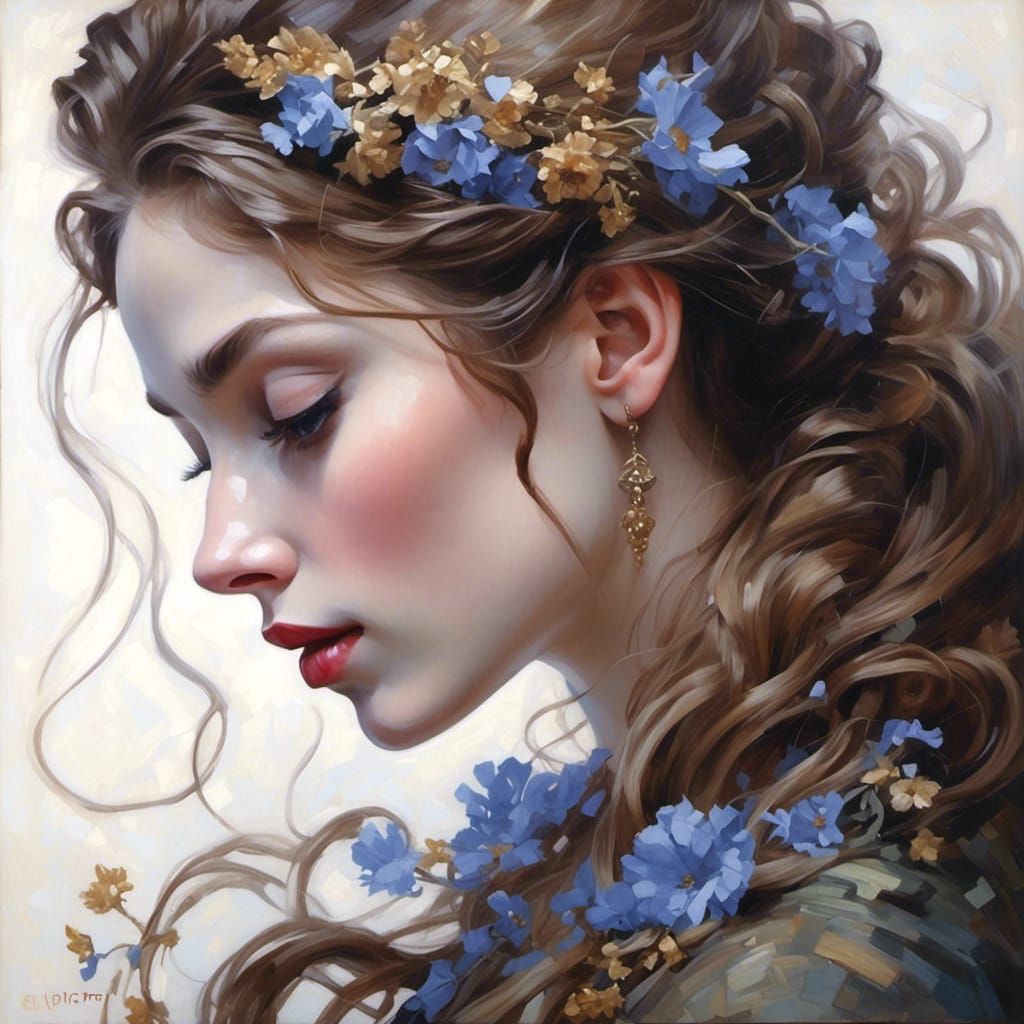 Medieval Lady Portrait with Flower Coronet