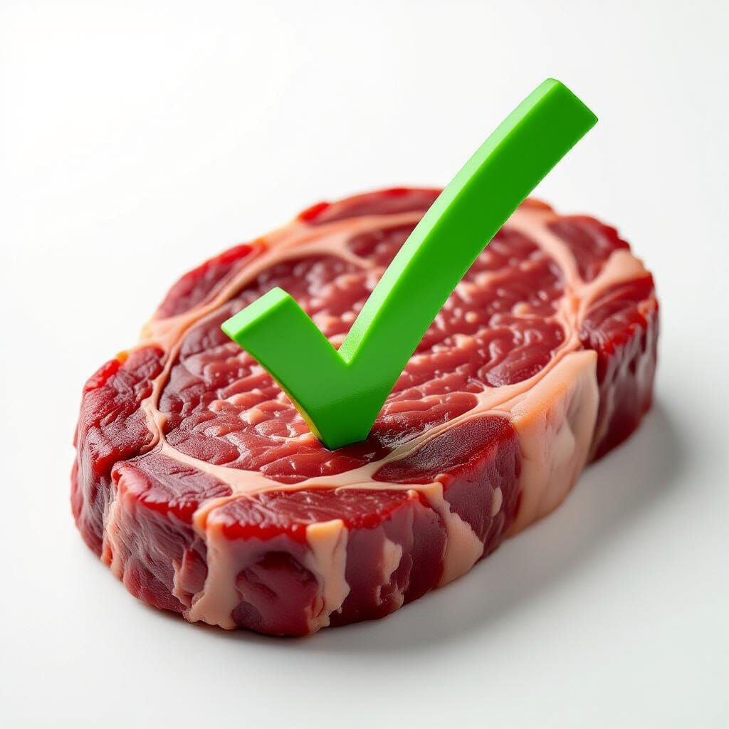 Soybean Steak with Green Check Mark on White