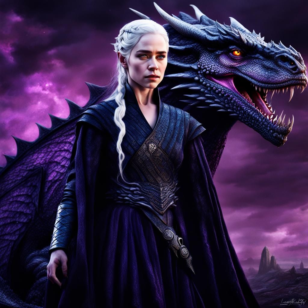 Daenerys Targaryen and Dragon in Dark Fantasy Style