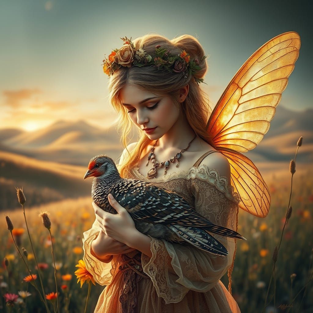 Ethereal Prairie Fairy in Art Nouveau Style