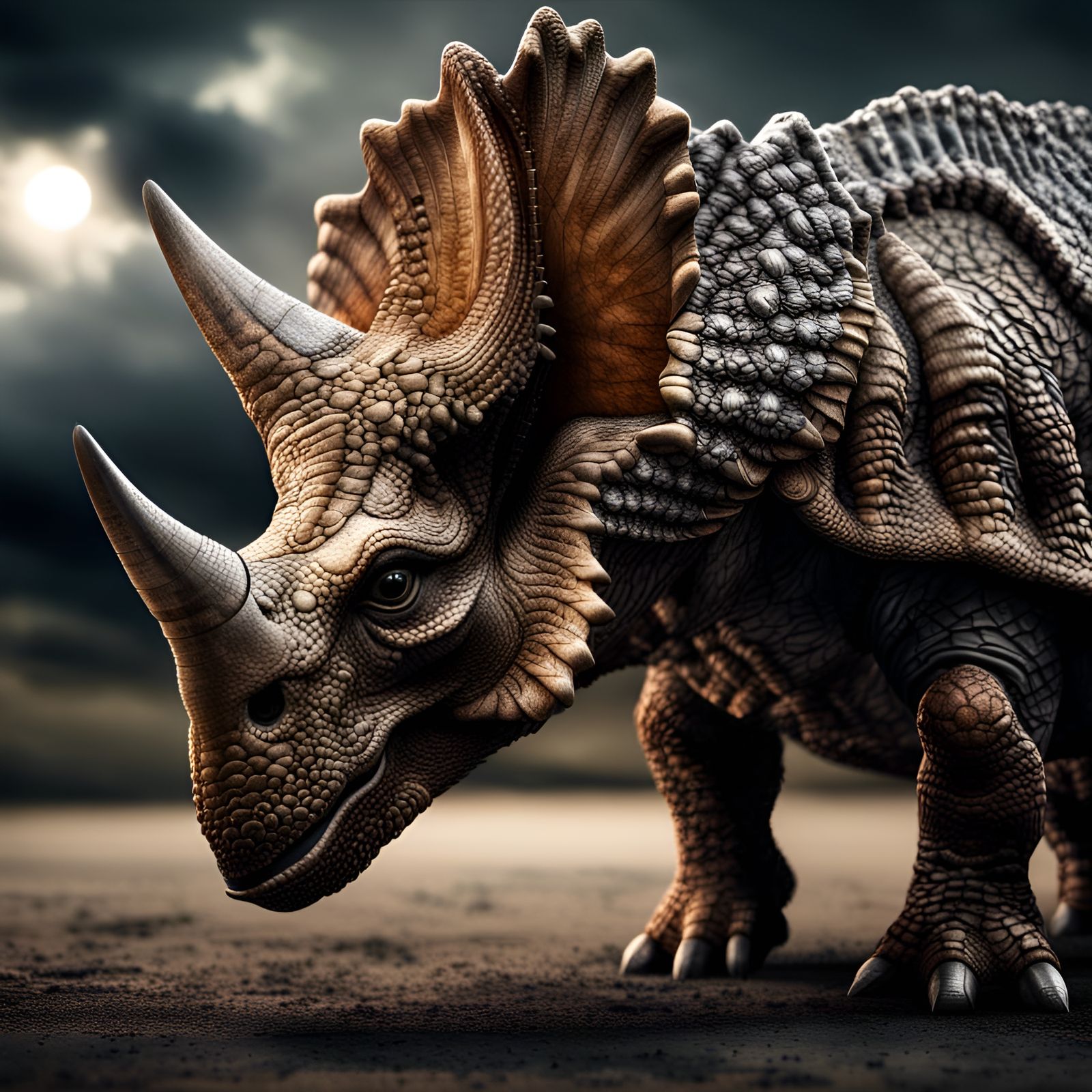 Hyperrealistic Triceratops Charging with Sharp Focus