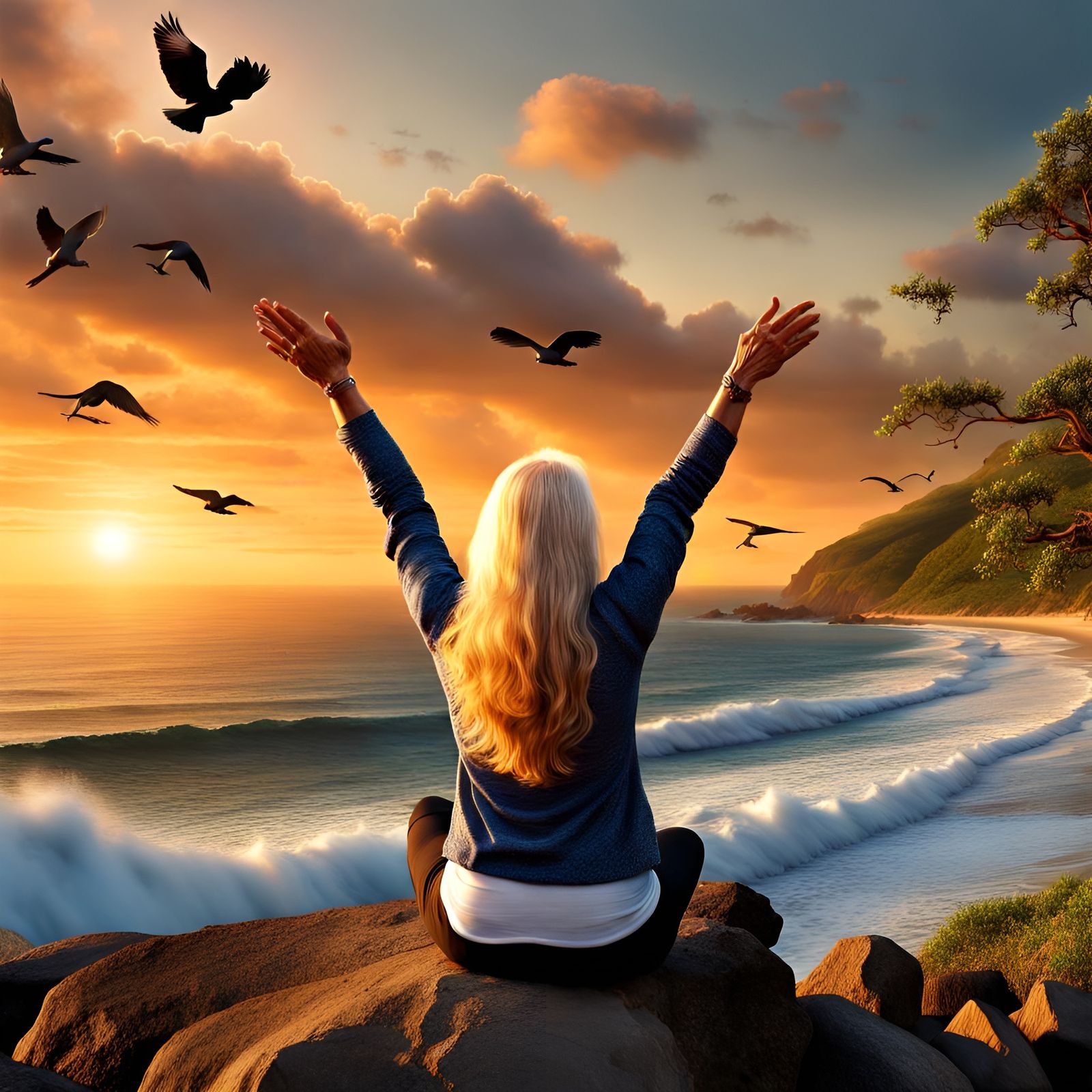 Sunrise Gratitude: Vibrant Graffiti Art by the Sea