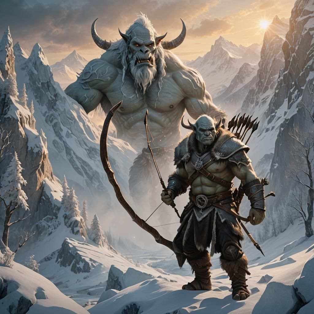 Arctic Orc Archer in Snowy Mountain Pass